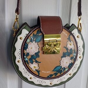 Whimsical Brown and Green Floral Crossbody Bag